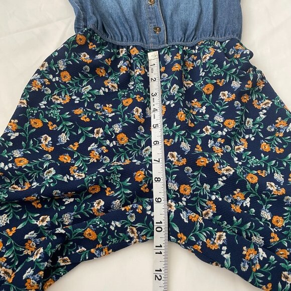 Knitworks Jumpsuit Sleeveless collared Denim top floral bottom size 7 - Picture 5 of 8